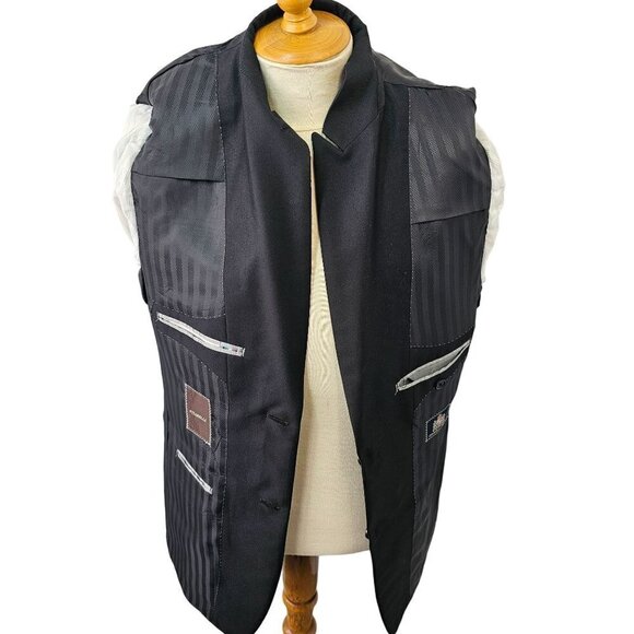 Vitarelli 2 Btn Sport Coat Blazer Black Wool 2.75 in Peak Lapel Single Vent Mens - Picture 11 of 12